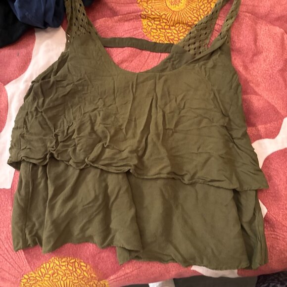Olive Tiered Knit Tank with Crochet Straps - Picture 4 of 5